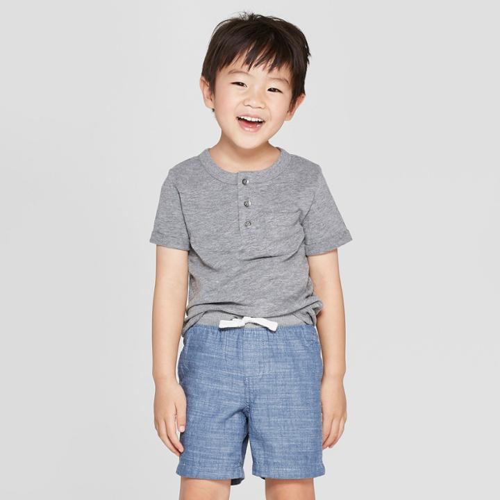 Toddler Boys' Short Sleeve Pocket Henley Shirt - Cat & Jack Heather Gray