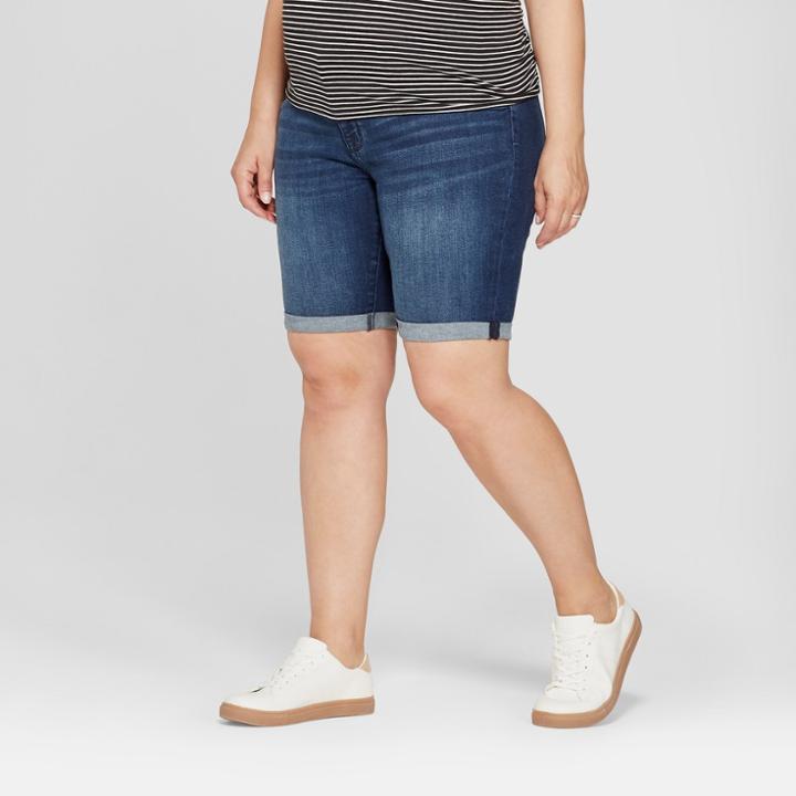 Maternity Plus Size Inset Panel Bermuda Shorts - Isabel Maternity By Ingrid & Isabel Dark Wash 22w, Women's, Blue