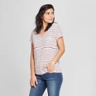 Women's Striped Monterey Pocket V-neck Short Sleeve T-shirt - Universal Thread White