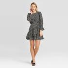 Women's Floral Print Long Sleeve Round Neck Ruffle Detail Mini Dress - Who What Wear Black