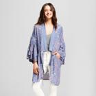 Women's Floral Print Cocoon With Flounce Sleeves Kimono Jackets - Universal Thread Blue