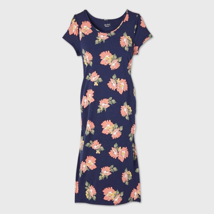 Floral Print Short Sleeve T-shirt Maternity Dress - Isabel Maternity By Ingrid & Isabel Navy