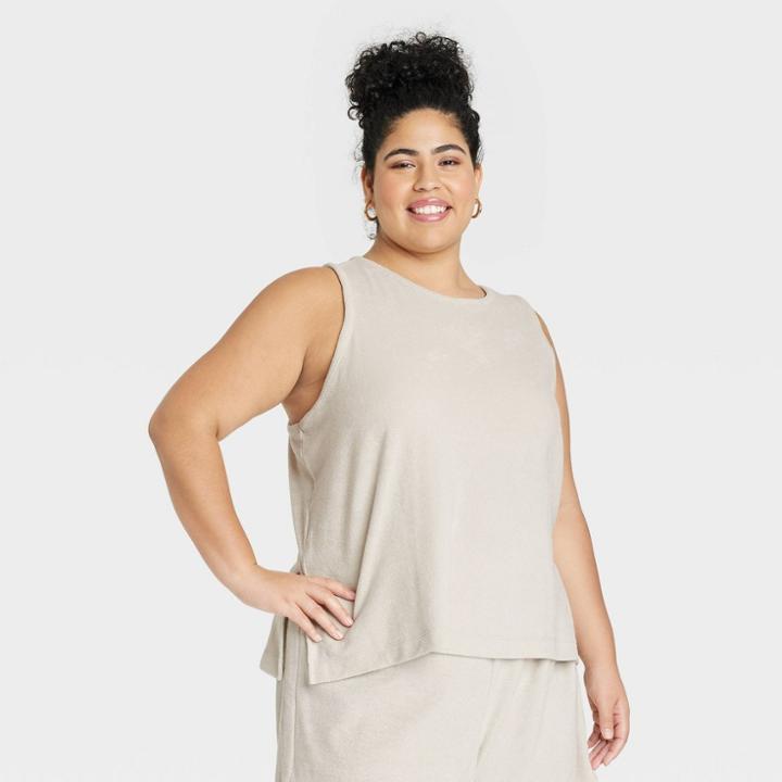 Women's Plus Size Terry Tank Top - A New Day Tan