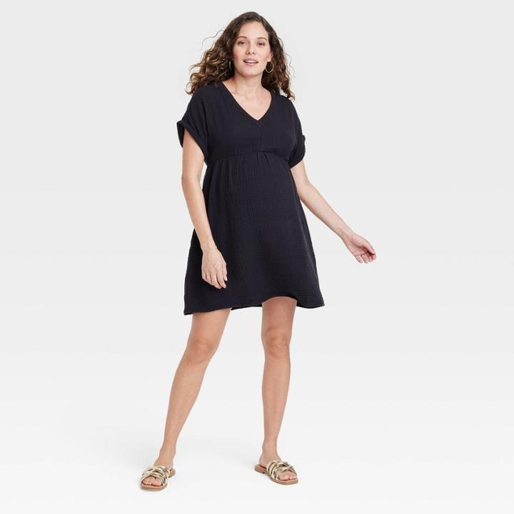 Short Sleeve Gauze Maternity Dress - Isabel Maternity By Ingrid & Isabel Black