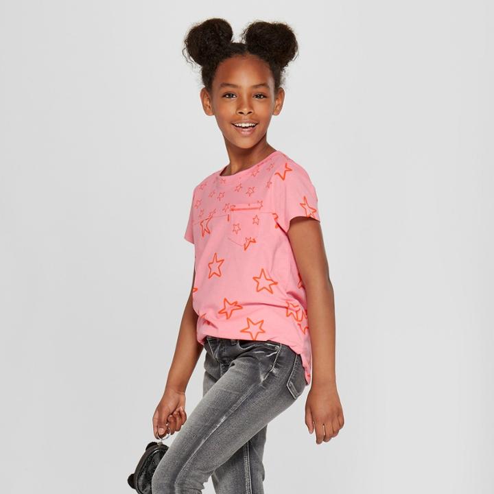 Girls' Star Short Sleeve Pocket T-shirt - Cat & Jack Pink