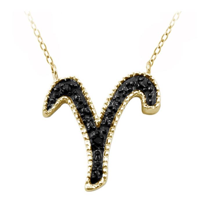 Distributed By Target Women's Accent Round-cut Black Diamond Pave Set Aries Zodiac Pendant - Yellow