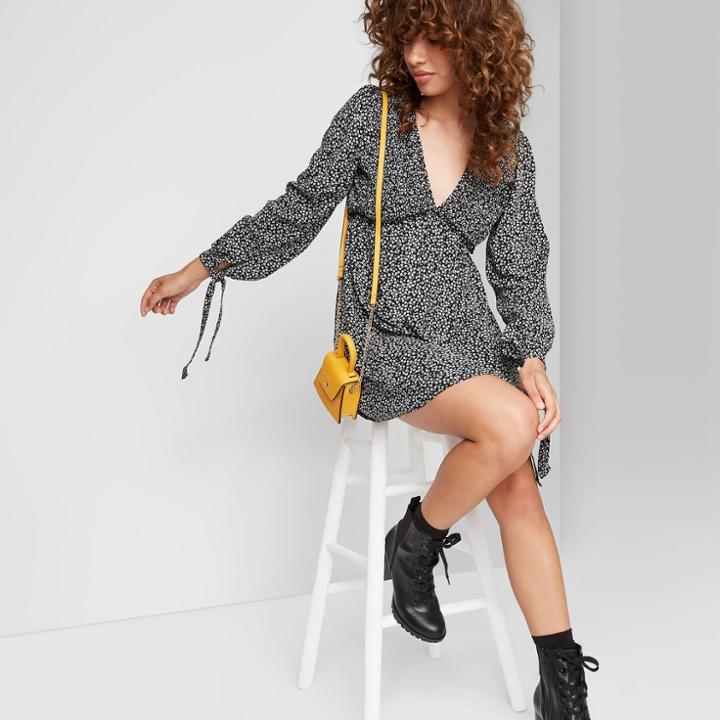 Women's Long Sleeve Dress - Wild Fable Black/white Floral