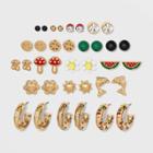 Cherry Mushroom And Smiley Face Hoop And Stud Earring Set 18pc - Wild Fable , Red/brown