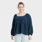 Women's Plus Size Balloon Long Sleeve Peplum Top - Universal Thread Navy