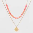 Beaded And Coin Medallion Necklace Set - Wild Fable , Women's, Pink