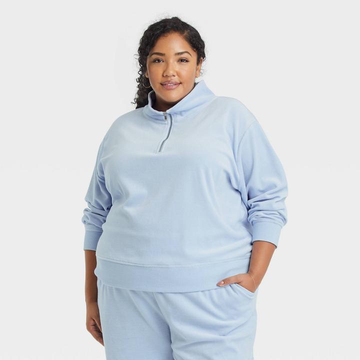 Women's Plus Size Velour Pullover Sweatshirt - Ava & Viv Blue X