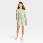 Girls' Puff Short Sleeve Printed Woven Romper - Art Class Light Blue Floral