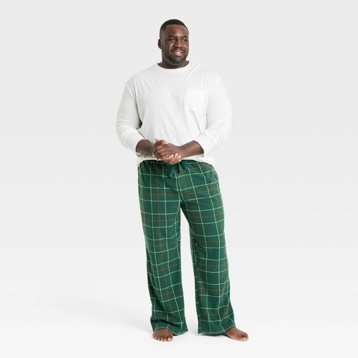 Men's Big & Tall Plaid Microfleece Pajama Set - Goodfellow & Co Green