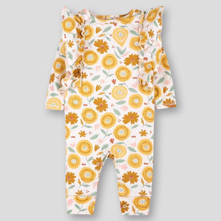Lamaze Baby Organic Cotton Long Sleeve Long Leg Flower Child Ruffle Romper - Amber