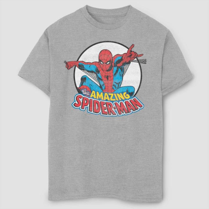 Boys' Marvel Flying Spider-man Short Sleeve T-shirt - Athletic Heather