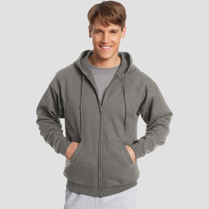 Hanes Men's Ecosmart Fleece Full Zip Hooded Sweatshirt - Charcoal Heather