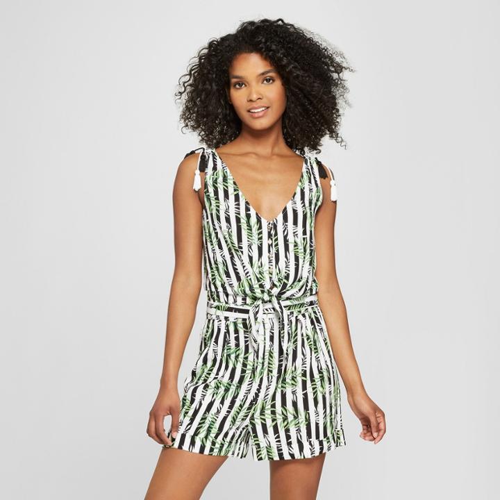 Women's Striped Tie Front Button-up Cami - Xoxo (juniors') Black/white Xl,