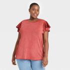 Women's Plus Size Short Sleeve Lace Detail T-shirt - Knox Rose Red