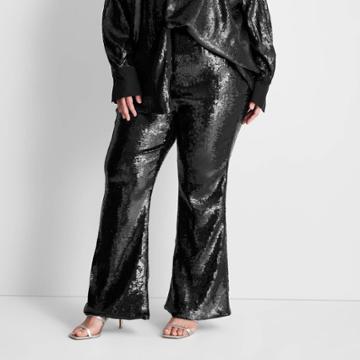 Women's Plus Size High-rise Sequin Full Length Flare Pants - Future Collective With Kahlana Barfield Brown Black