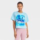 Mighty Fine Women's Dolphins Short Sleeve Cropped Graphic T-shirt - Blue