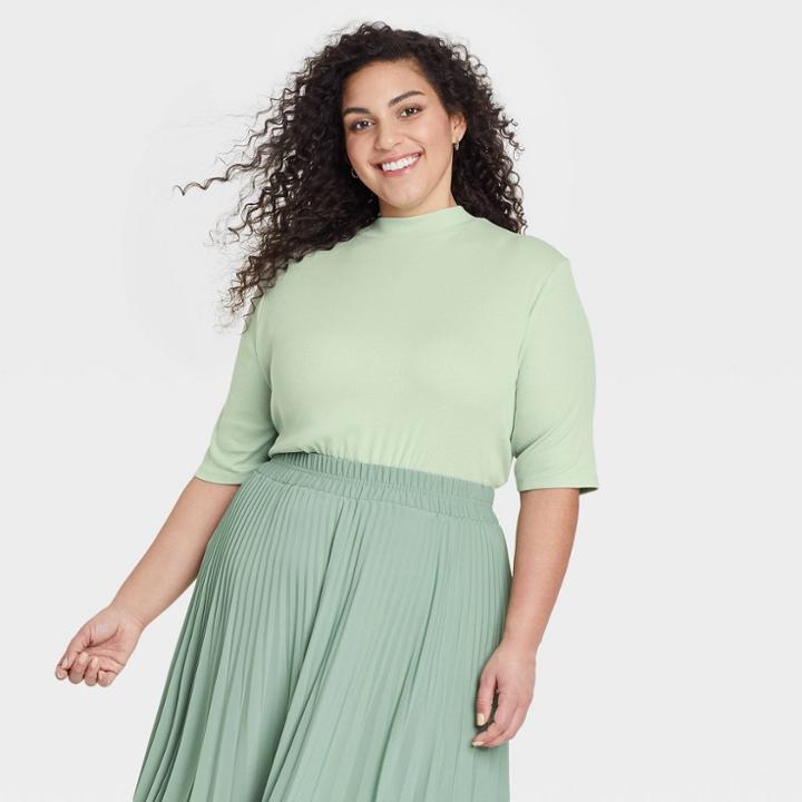 Women's Plus Size Elbow Sleeve Mock Turtleneck T-shirt - A New Day