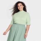 Women's Plus Size Elbow Sleeve Mock Turtleneck T-shirt - A New Day
