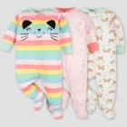 Gerber Baby Girls' 3pk Rainbow Zip-front Sleep N' Play - Pink/cream/green Newborn