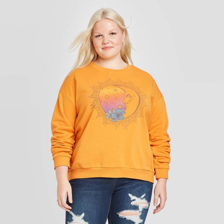 Women's Plus Size Sunset Moon Flower Sweatshirt - Fifth Sun (juniors') - Gold 1x, Women's,