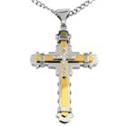 Crucible Men's Cubic Zirconia Two-tone Stainless Steel Multi-layer Cross Necklace, Gold/silver
