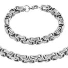 West Coast Jewelry Men's Stainless Steel Byzantine Chain Necklace And Bracelet Set, Size: Small,