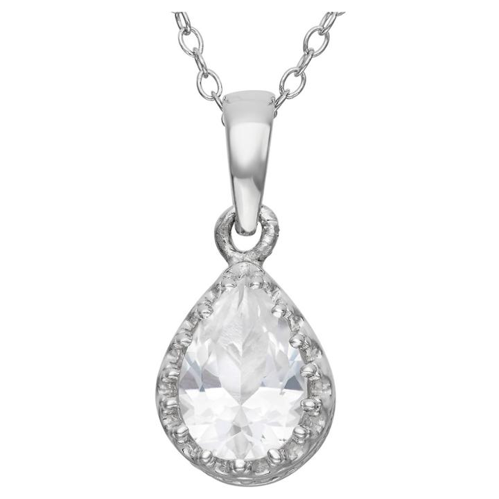 Tiara Pear-cut White Sapphire Crown Pendant In Sterling