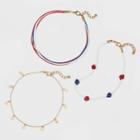 No Brand Americana Flower Seedbead Stars Chain Anklets - Red/blue/white