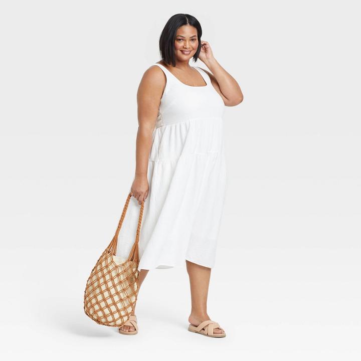 Women's Plus Size Sleeveless Tie-back Tiered Dress - Ava & Viv White