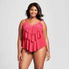Women's Plus Size Tiered Tankini Coral - Aqua Green Pink