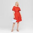 Women's Short Sleeve Crew Neck Tie Waist Dress - A New Day Rust