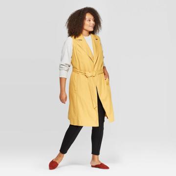 Women's Plus Size Sleeveless Trench Coat - A New Day Yellow