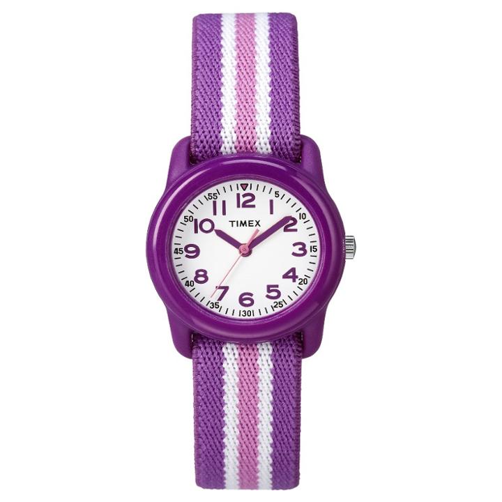 Kid's Timex Watch With Striped Strap - Purple Tw7c061009j, Girl's, White Purple