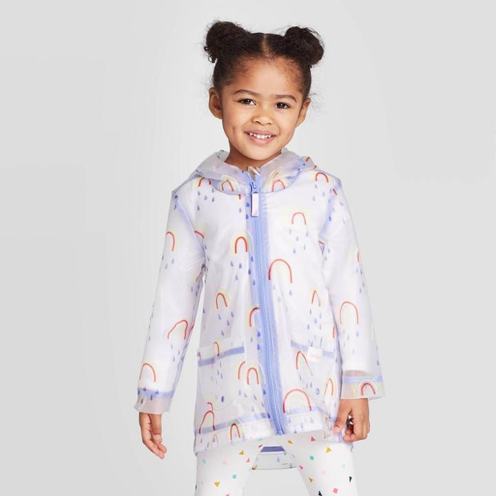 Toddler Girls' Rainbow Print Rain Jacket - Cat & Jack White/blue 2t, Toddler Girl's