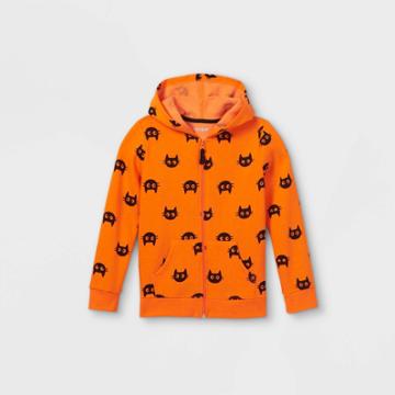 Girls' Halloween Printed Cats Zip-up Hoodie - Cat & Jack Orange