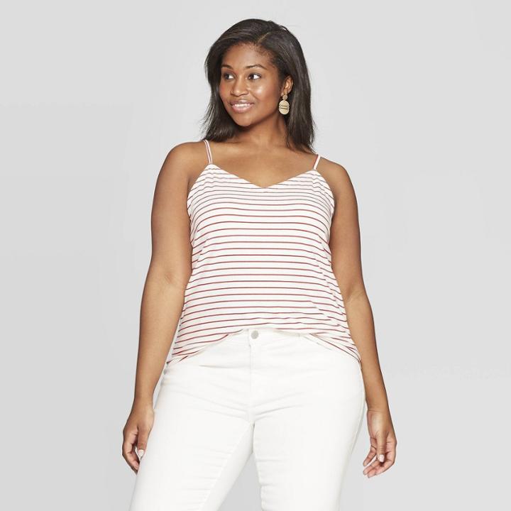 Women's Plus Size Striped Sleeveless V-neck Cross Back Cami - Universal Thread Red
