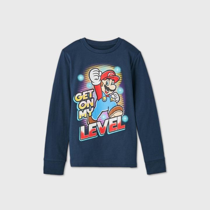 Boys' Nintendo Mario 'get On My Level' T-shirt - Blue