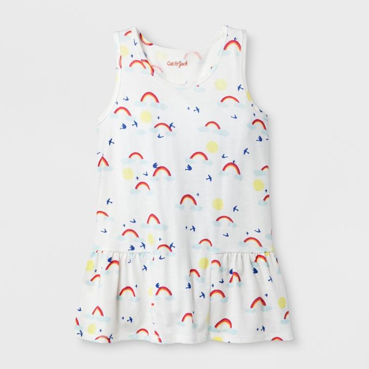 Girls' Sleeveless Rainbow Print Knit Peplum Tank Top - Cat & Jack Cream