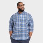 Men's Big & Tall Woven Poplin Long Sleeve Button-down Shirt - Goodfellow & Co Navy Blue/plaid