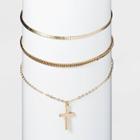 Shiny Gold Cross And Chain Necklace Set 3pc - Wild Fable Gold