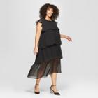 Women's Plus Size Polka Dot Short Sleeve Tiered Midi Dress - Who What Wear Black/white