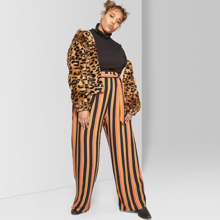 Women's Plus Size Striped High-waist Paper Bag Pants - Wild Fable Black/rust