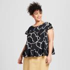 Women's Plus Size Short Sleeve Babydoll Pullover Blouse - Who What Wear Black Print