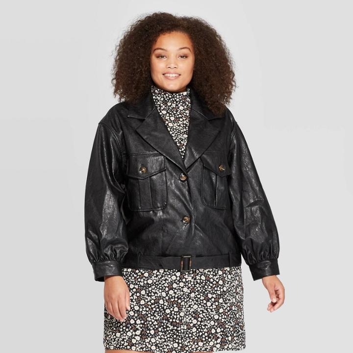 Women's Plus Size Long Sleeve Front Button-down Jacket - Who What Wear Black