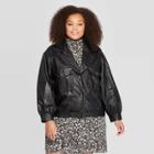 Women's Plus Size Long Sleeve Front Button-down Jacket - Who What Wear Black
