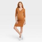 3/4 Sleeve Ribbed Maternity Dress - Isabel Maternity By Ingrid & Isabel Brown